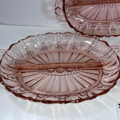 Three Anchor Hoking Vintage Pink glass serving trays