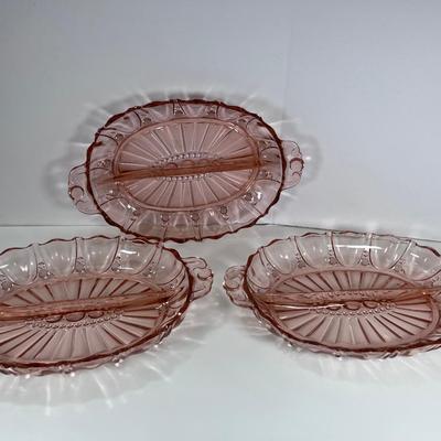 Three Anchor Hoking Vintage Pink glass serving trays
