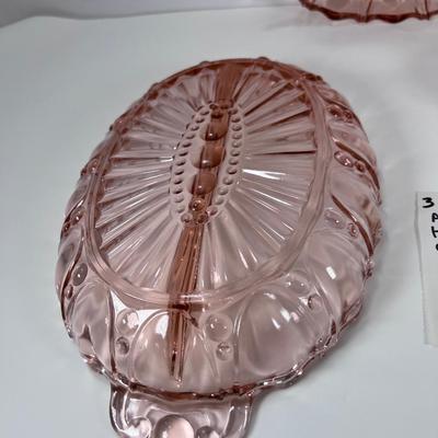 Three Anchor Hoking Vintage Pink glass serving trays