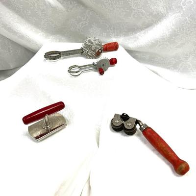 Vintage Red Handle Kitchen Utensils