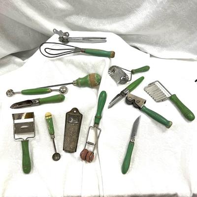 Vintage Green Handle Kitchen tools
