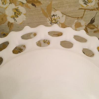Lace edge milk glass footed cake plate