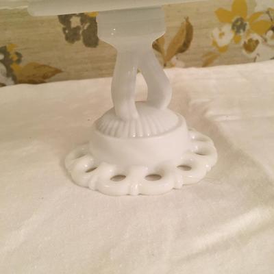 Lace edge milk glass footed cake plate