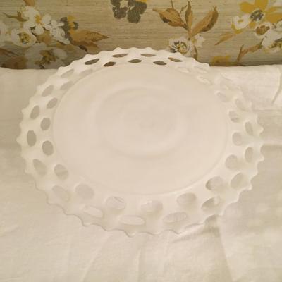 Lace edge milk glass footed cake plate