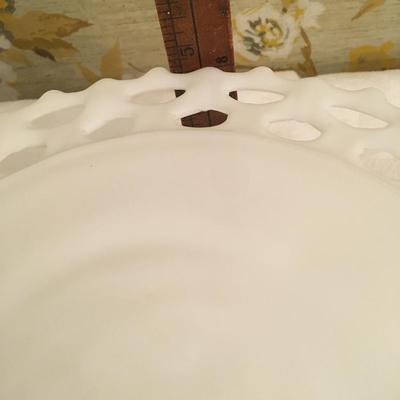 Lace edge milk glass footed cake plate