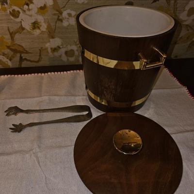 Vintage ice bucket and tongs