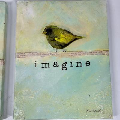 Set of Four Inspirational Affirmation Canvas Art Small Birds DREAM HOPE BELIEVE IMAGINE