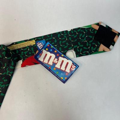 Men's Necktie M & M Candies Christmas Holiday Festive Tie Green and Red Candy
