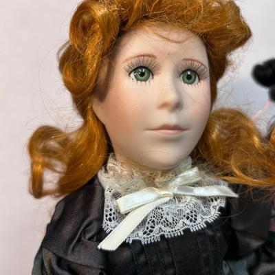 Pair of Porcelain Anne of Green Gables Collector Dolls with Stands and Hang Tags