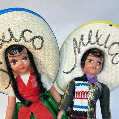 Vintage Celluloid Plastic Mexico Senor Senorita Vacation Souvenir Dolls