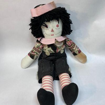 Vintage Handmade Pink and Black Raggedy Andy Style Plush Doll