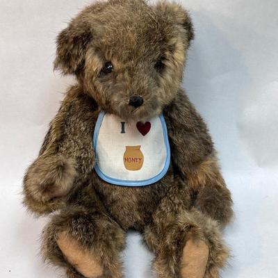 Vintage Rabbit Fur Covered Teddy Oscar Bear Plush Stuffed Animal 1985