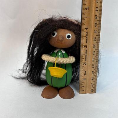 Vintage Made in Sweden Wooden Crazy Hair Doll Midcentury Style Troll