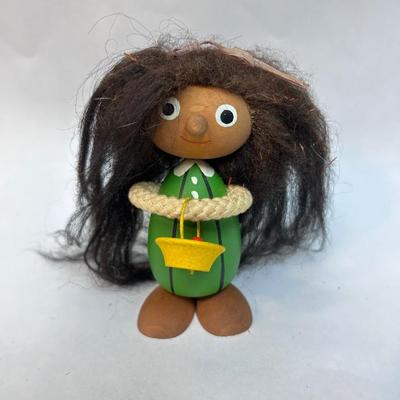 Vintage Made in Sweden Wooden Crazy Hair Doll Midcentury Style Troll