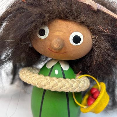 Vintage Made in Sweden Wooden Crazy Hair Doll Midcentury Style Troll