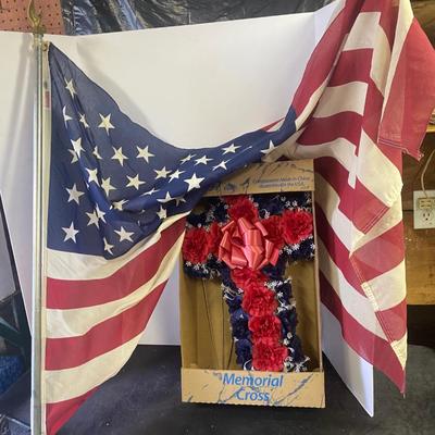USA Flag and Memorial Cross