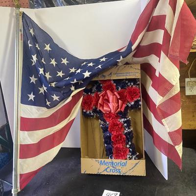 USA Flag and Memorial Cross
