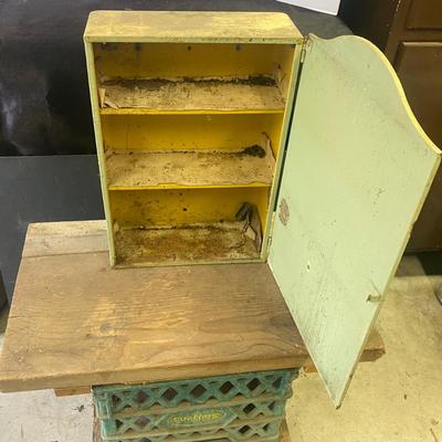 Homemade Stool on Rollers and Medicine Cabinet