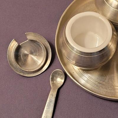 Mid Century Selanger Pewter Condiments Set - Salt, Pepper, & Mustard Pot with Original Spoon