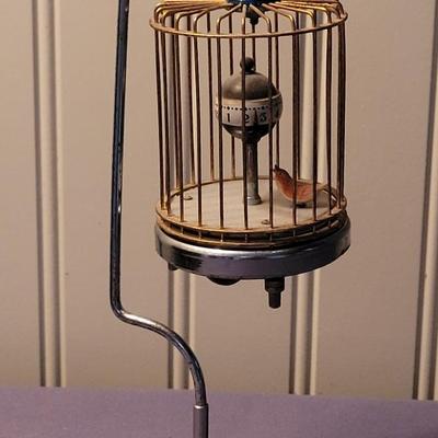 Vintage Birdcage with Bird & Clock Hanging on a Stand - Japanese - Summy Seiki