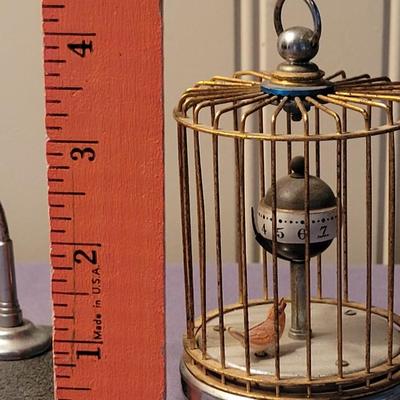 Vintage Birdcage with Bird & Clock Hanging on a Stand - Japanese - Summy Seiki