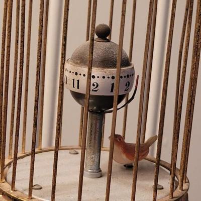 Vintage Birdcage with Bird & Clock Hanging on a Stand - Japanese - Summy Seiki