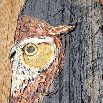 J. WEIR  Carved & Handpainted Wood Owl Art