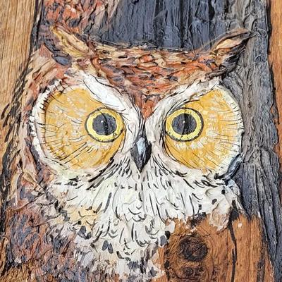 J. WEIR  Carved & Handpainted Wood Owl Art