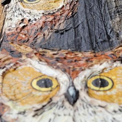J. WEIR  Carved & Handpainted Wood Owl Art