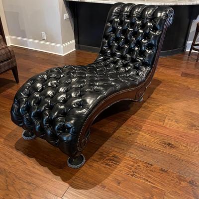 Henredon Button Tufted Leather Chaise (B2-RG)