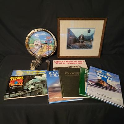 Assortment of Train Books and Decor Items (LR-DW)