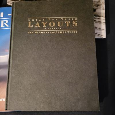 Assortment of Train Books and Decor Items (LR-DW)