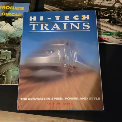 Assortment of Train Books and Decor Items (LR-DW)