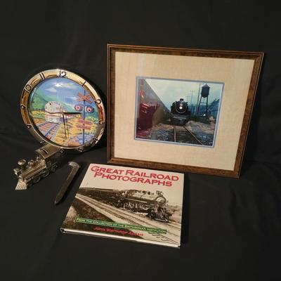 Assortment of Train Books and Decor Items (LR-DW)