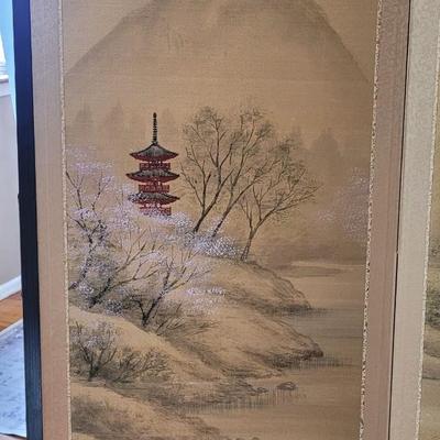 Vintage Handpainted 4 Seasons Silk Screen