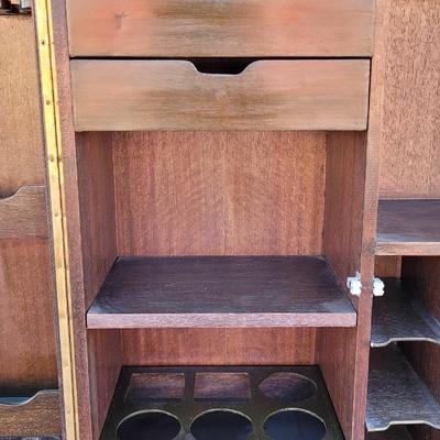 Antique/Vintage Korean Ornate Brass & Wood Liquor Cabinet and Bar with Korean Lock & Key