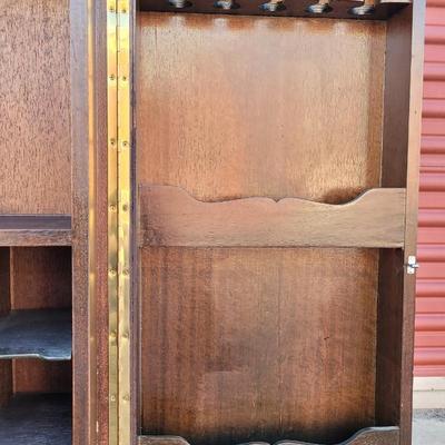 Antique/Vintage Korean Ornate Brass & Wood Liquor Cabinet and Bar with Korean Lock & Key