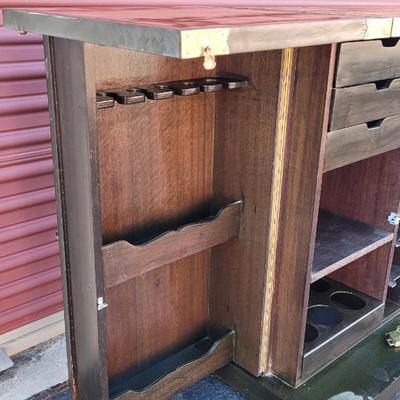 Antique/Vintage Korean Ornate Brass & Wood Liquor Cabinet and Bar with Korean Lock & Key