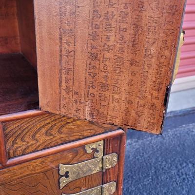 Antique/Vintage Korean Brass & Wood Ornate Double Cabinet Scholar's Cabinet with 2 Locks & Keys