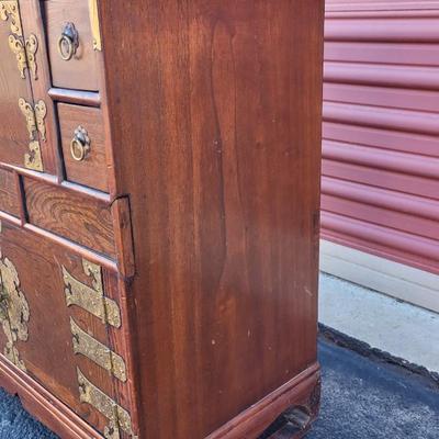 Antique/Vintage Korean Brass & Wood Ornate Double Cabinet Scholar's Cabinet with 2 Locks & Keys