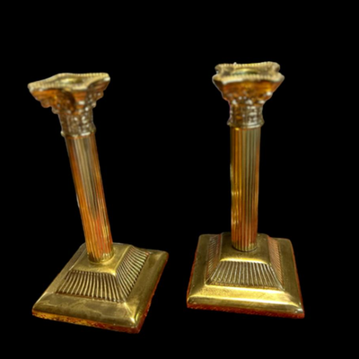 Vintage English Brass Corinthian Column Candlesticks - a pair