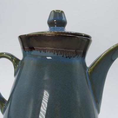 Retro Blue Dip Glaze Pottery Art Mid Century Modern Ceramic Teapot