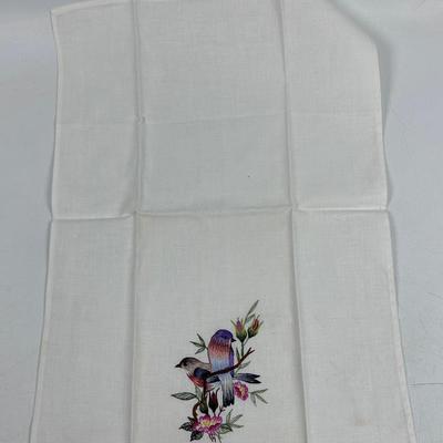 Vintage Colorful Birds and Flowers Embroidered Linen Napkin