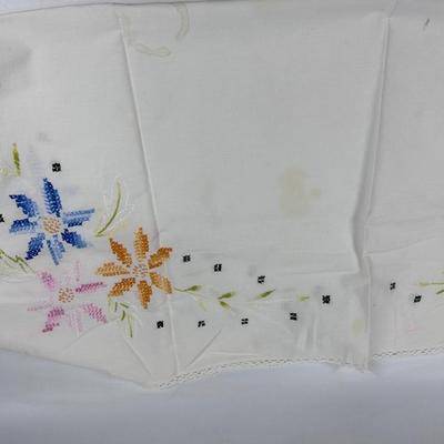 Vintage Flower Embroidered Applique Table Linens Napkins Tablecloth