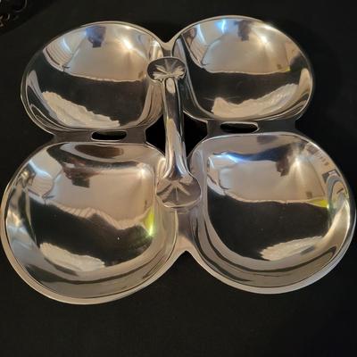 Whittier Pottery Chip Plate, Brass Candleholder & Candle, & Metal Serving Dish (DR-DW)