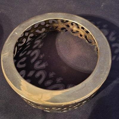Whittier Pottery Chip Plate, Brass Candleholder & Candle, & Metal Serving Dish (DR-DW)