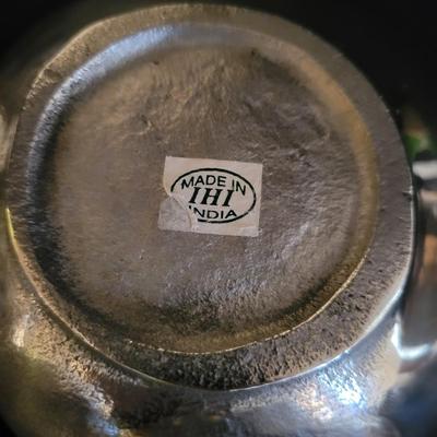 Whittier Pottery Chip Plate, Brass Candleholder & Candle, & Metal Serving Dish (DR-DW)