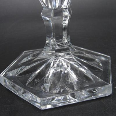 Vintage Rose Flower Etched Sawtooth Edge Glass Crystal Footed Compote Candy Dish
