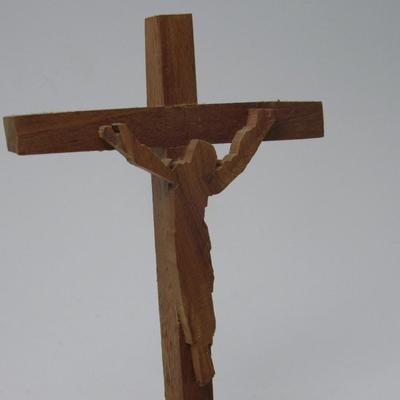 Miniature Wooden Jesus on Cross Handmade Desktop Figurine