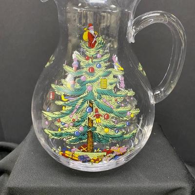 Spode- Christmas Tree Glass Pitcher and Glasses